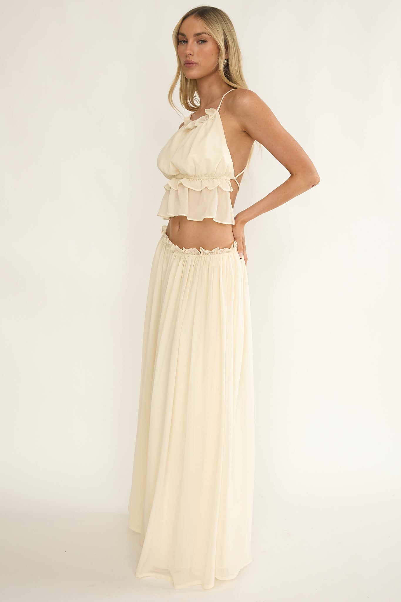 Marivelle Frill Trim Maxi Skirt Oyster-Fable Dress