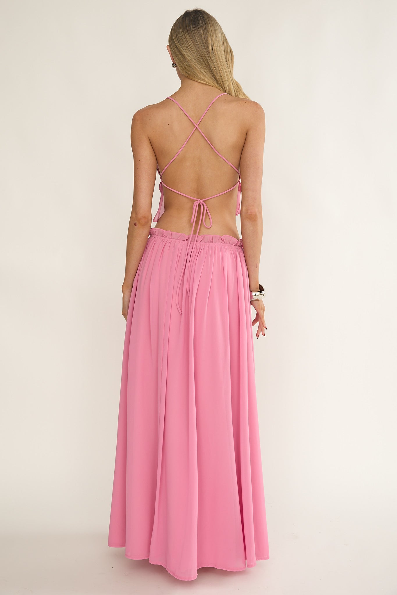 Marivelle Frill Trim Maxi Skirt Pink-Fable Dress