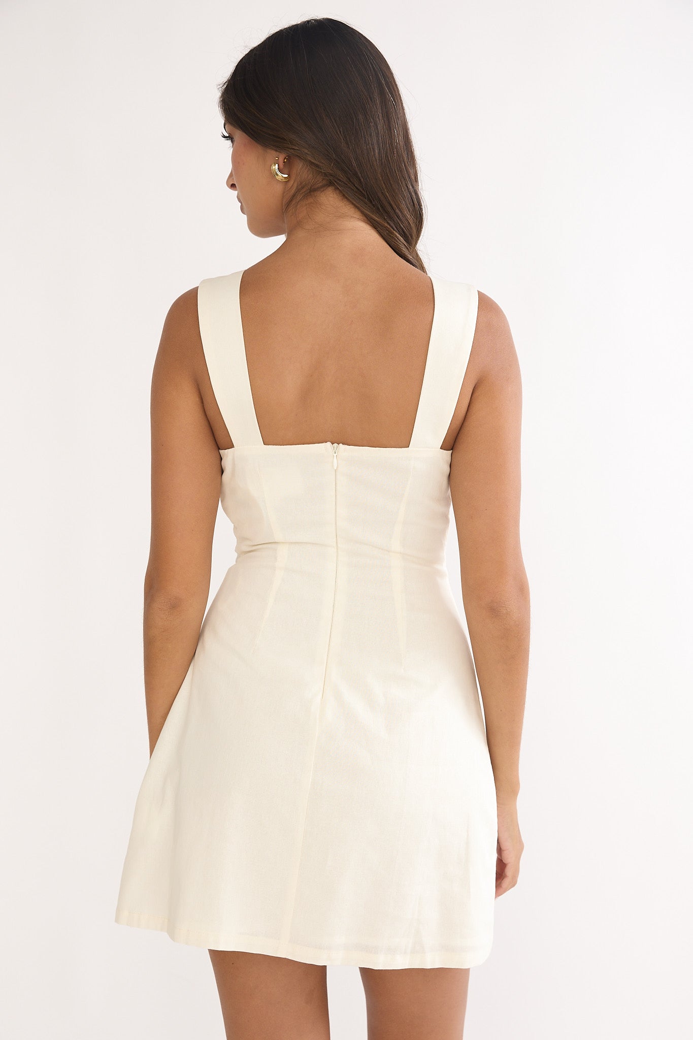 Your Knowing Cut-Out Bead Neckline Mini Dress Cream-Fable Dress