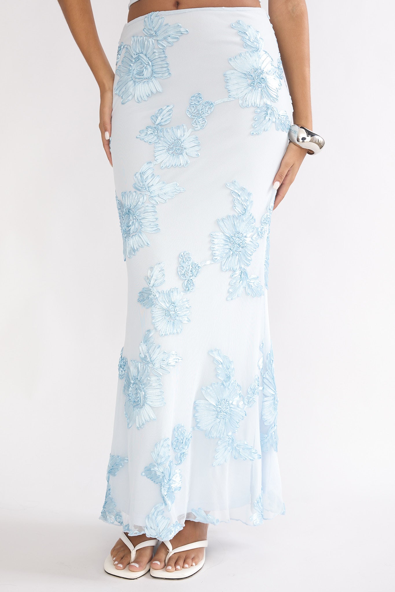 Golden Hours Maxi Skirt Embellished Light Blue-Fable Dress