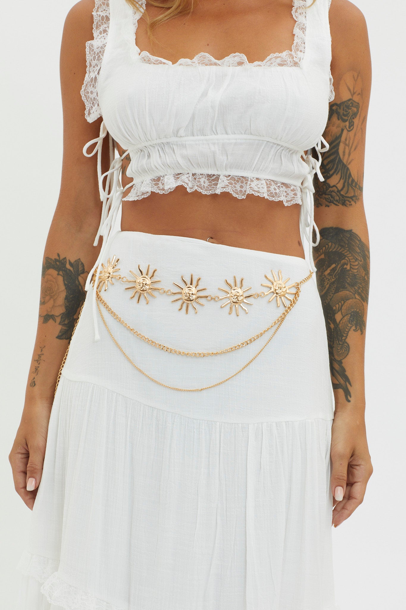 Aura Sun Multi-Layered Waist Chain Gold-Fable Dress