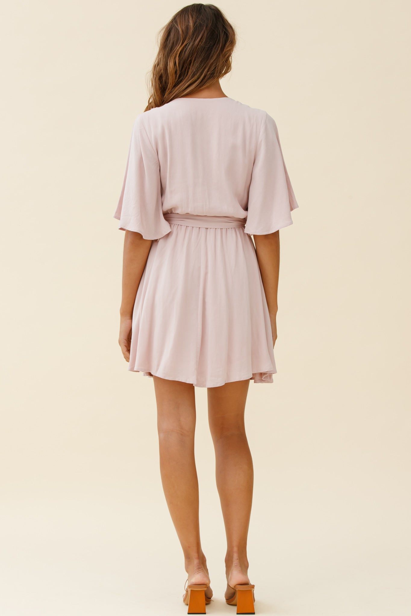 Angela Lace-Trimmed Bust Angel Sleeve Dress Mocha-Fable Dress