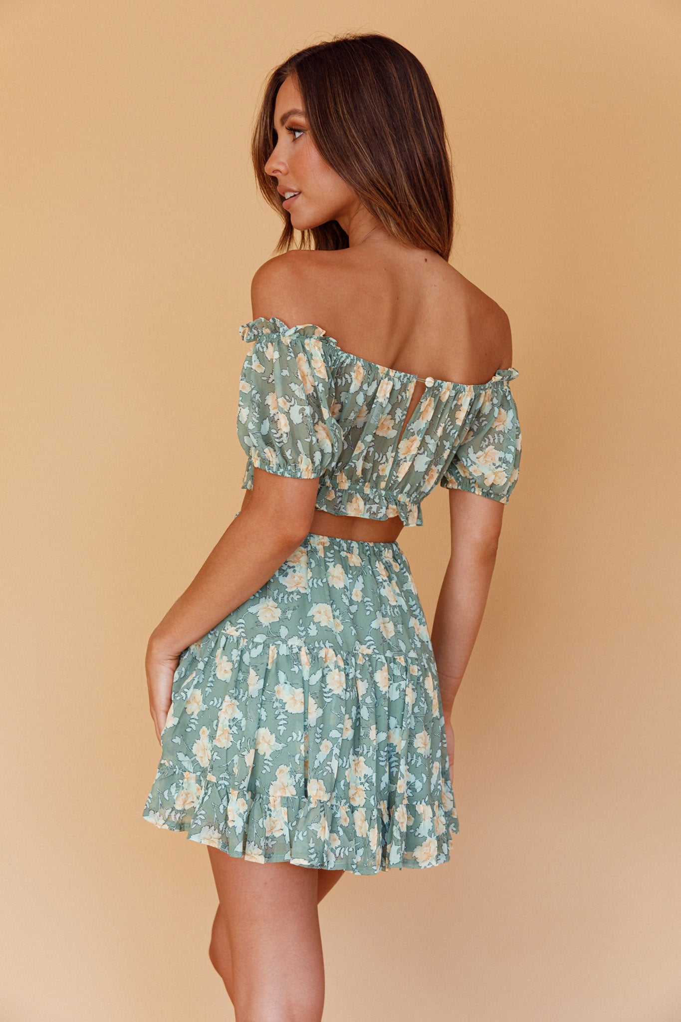 Archana Drawstring Waist Skirt Floral Green-Fable Dress