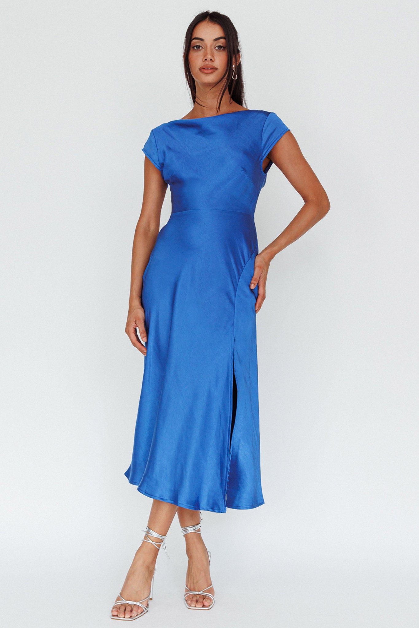 Lucinda Twist Back Midi Dress Navy-Fable Dress