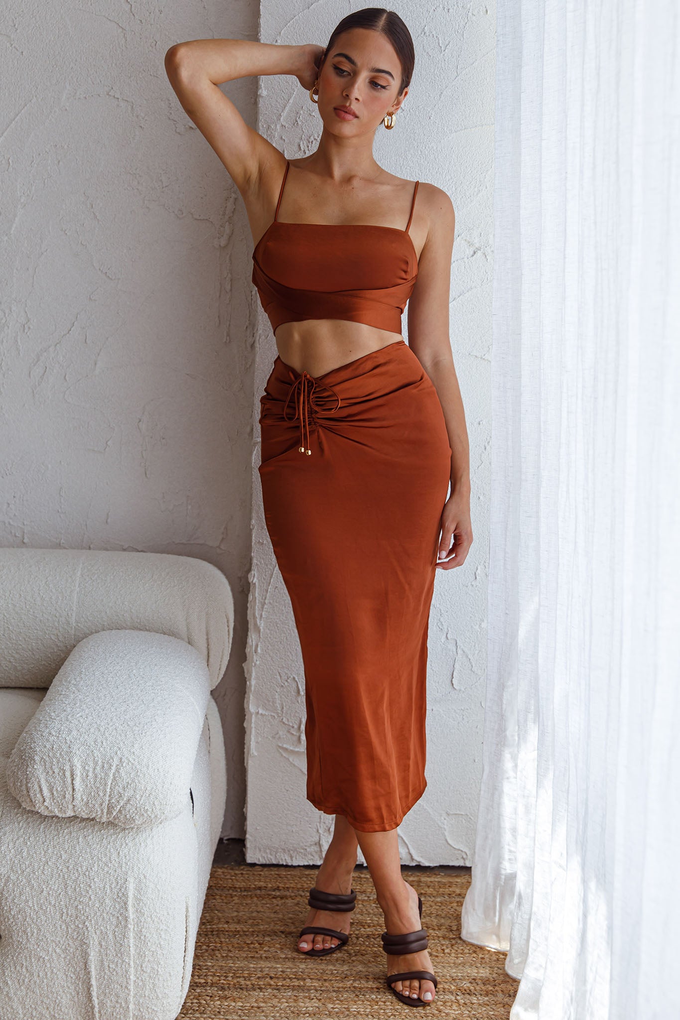 Desert Skies Square Neckline Tie Back Crop Top Chocolate-Fable Dress