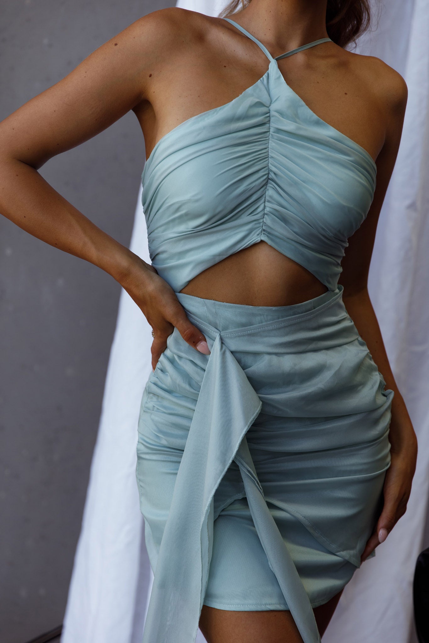 Casa Del Sol Ruched Cut-Out Dress Sage-Fable Dress