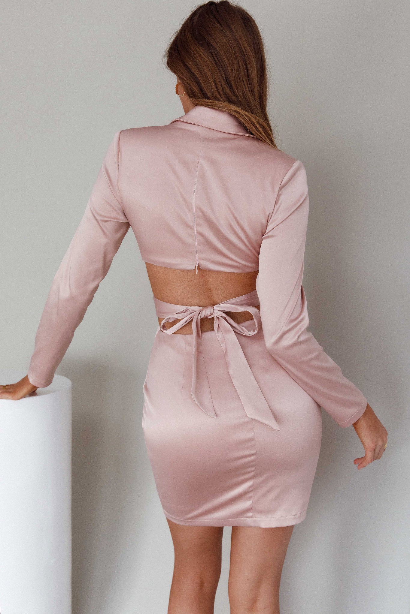 Antoinette Collared Long Sleeve Mini Dress Champagne-Fable Dress