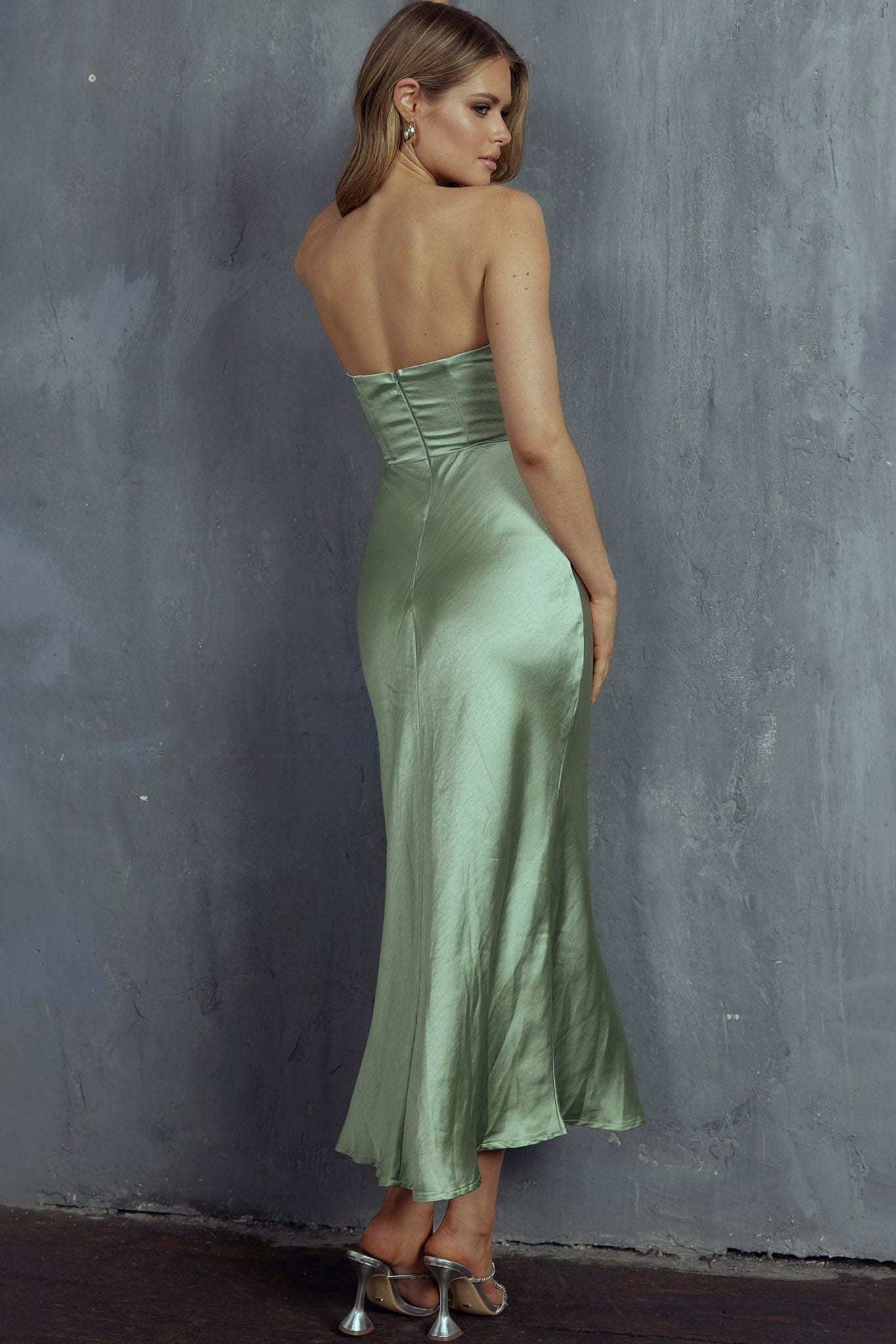 Yvette Wrap Neckline Midi Dress Sage-Fable Dress