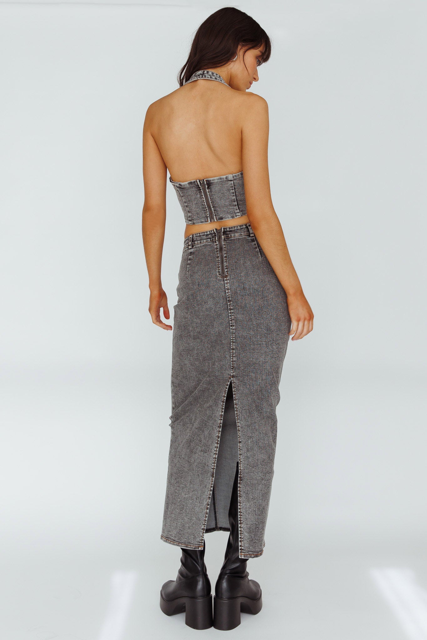 Zurich Pocket Maxi Skirt Denim Grey-Fable Dress