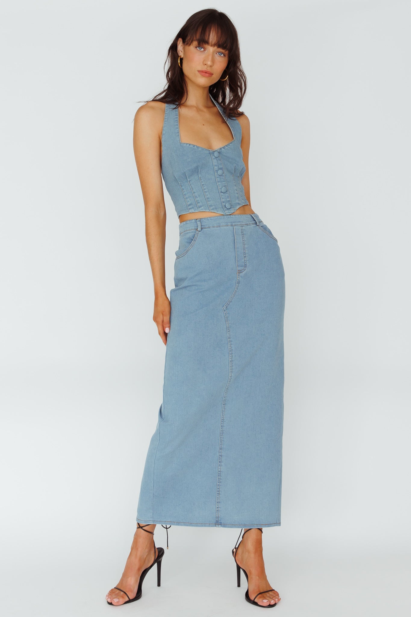 Zurich Pocket Maxi Skirt Denim Blue-Fable Dress