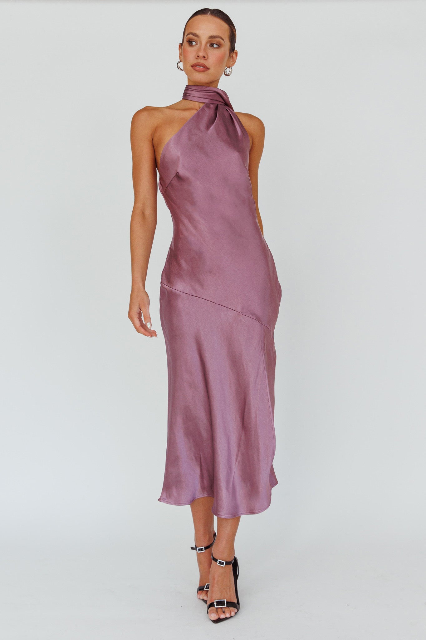 Italian Summer Tie Neck Midi Dress Grape-Fable Dress