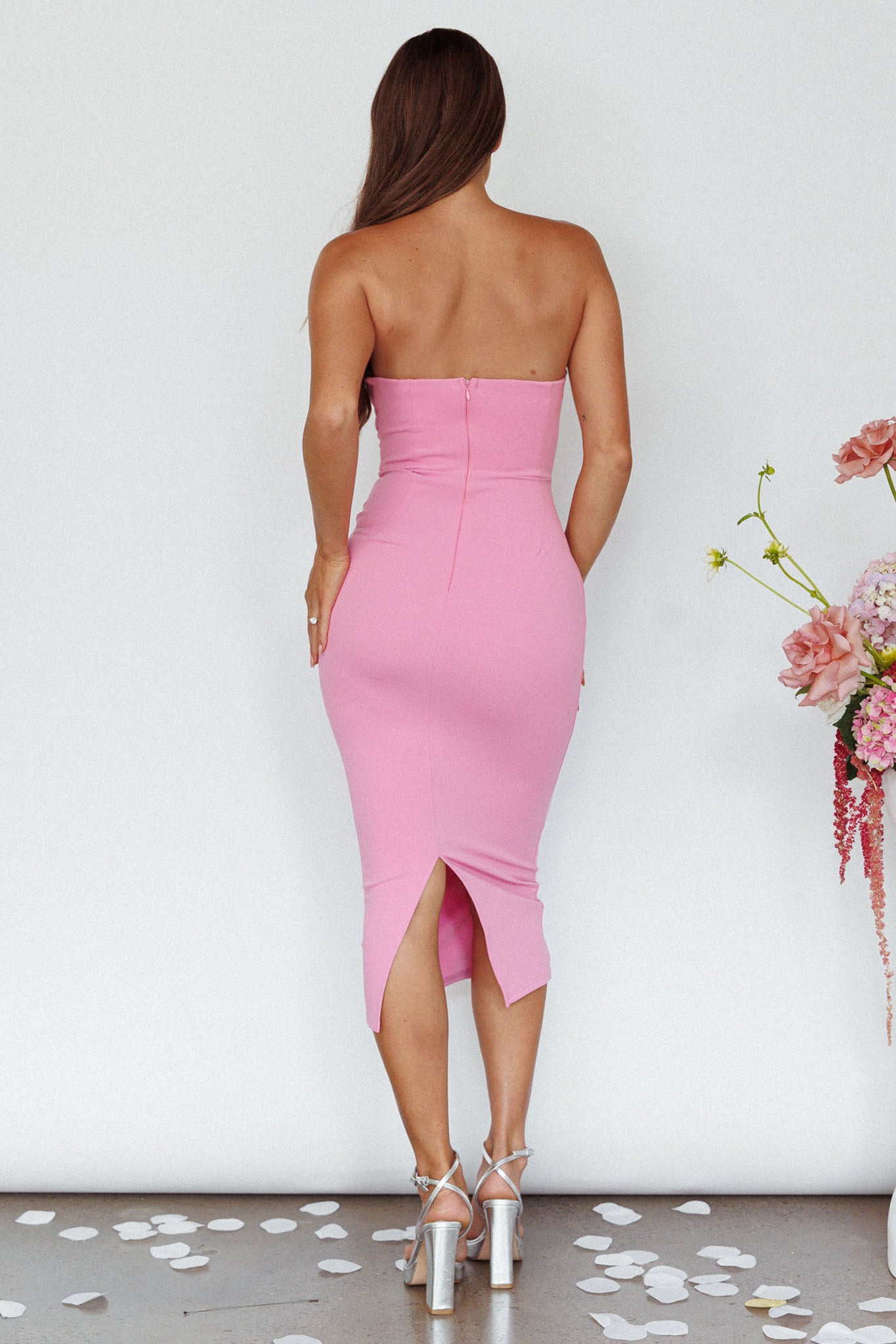 Yours Alone Gathered Detail Midi Dress Pink-Fable Dress