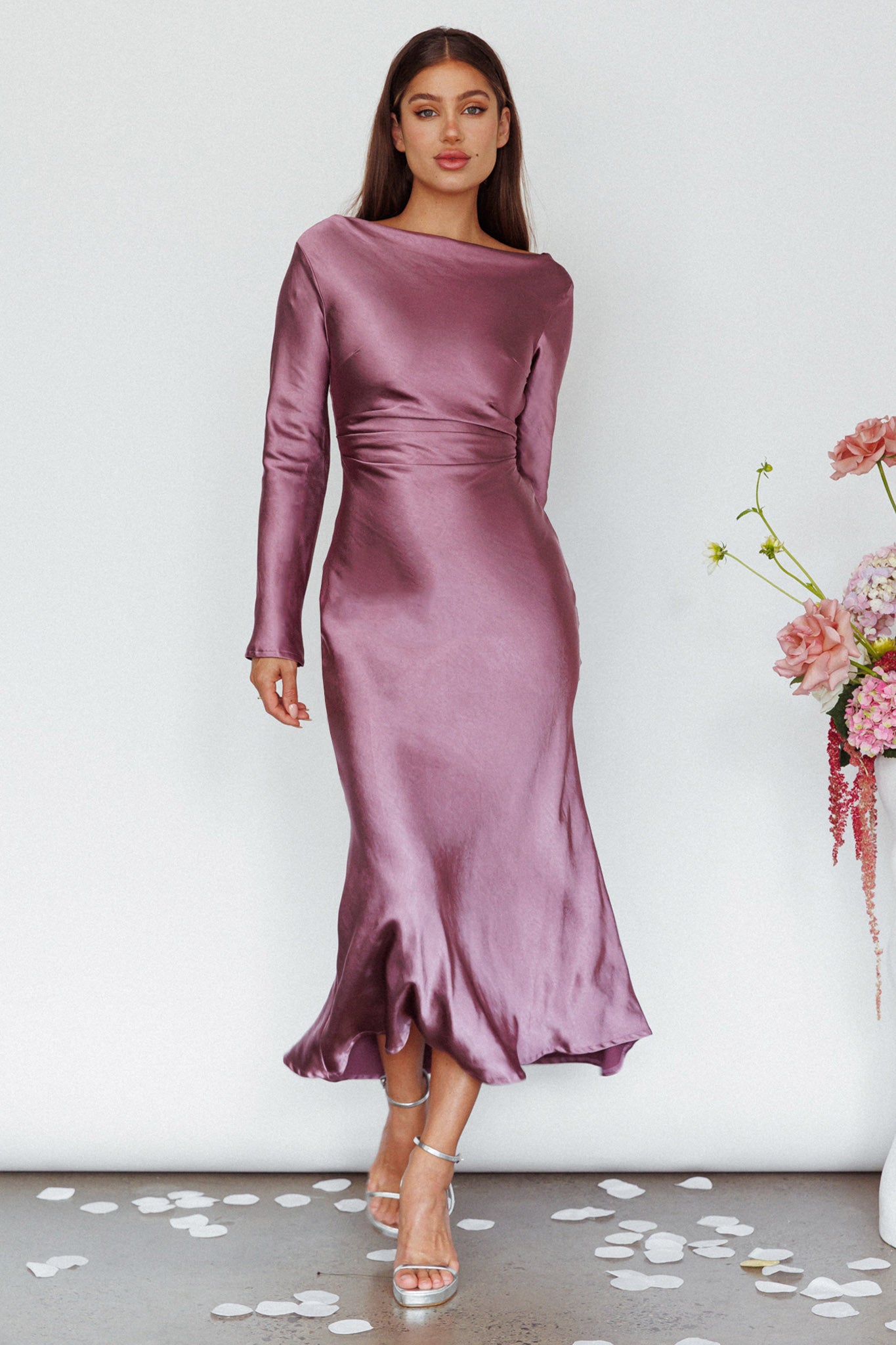 Loveland Cowl Back Midi Dress Grape-Fable Dress