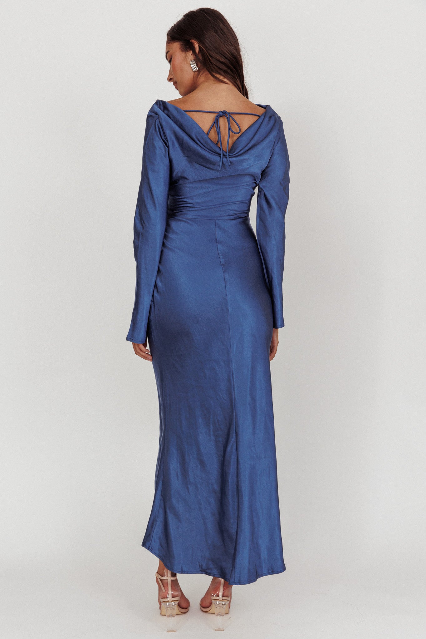 Loveland Cowl Back Midi Dress Navy-Fable Dress