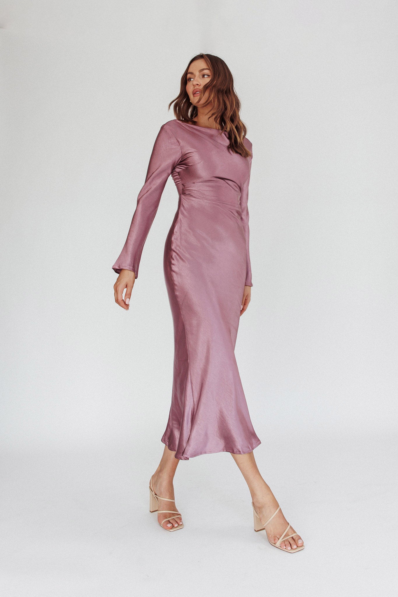 Loveland Cowl Back Midi Dress Grape-Fable Dress