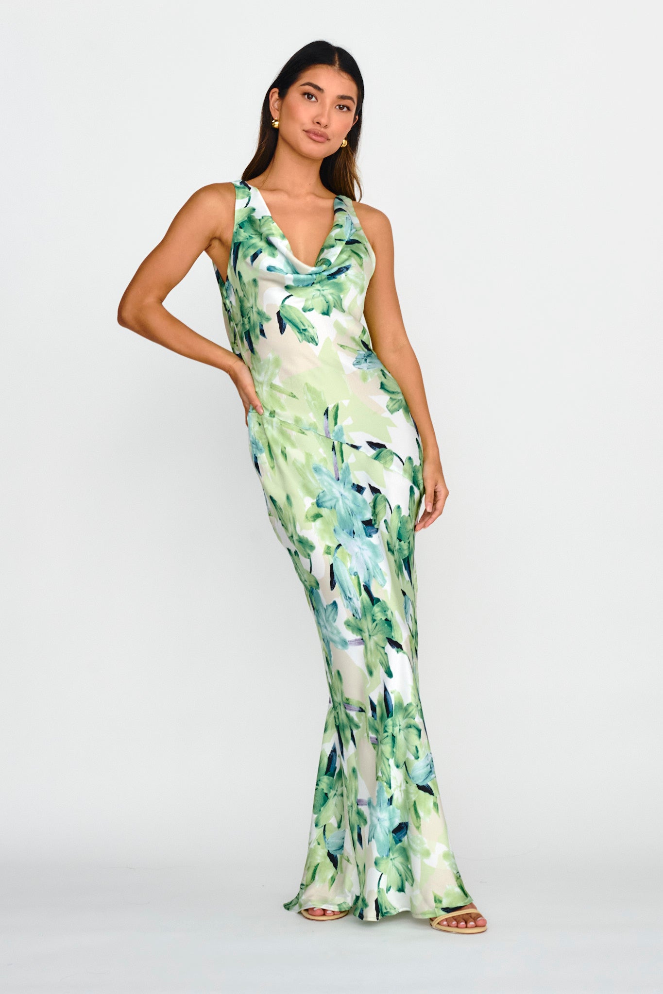 Cassiopeia Open Back Maxi Dress Lily Print Blue-Fable Dress