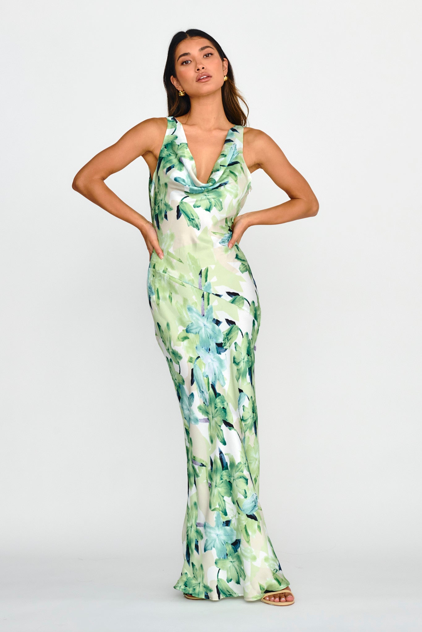 Cassiopeia Open Back Maxi Dress Lily Print Blue-Fable Dress