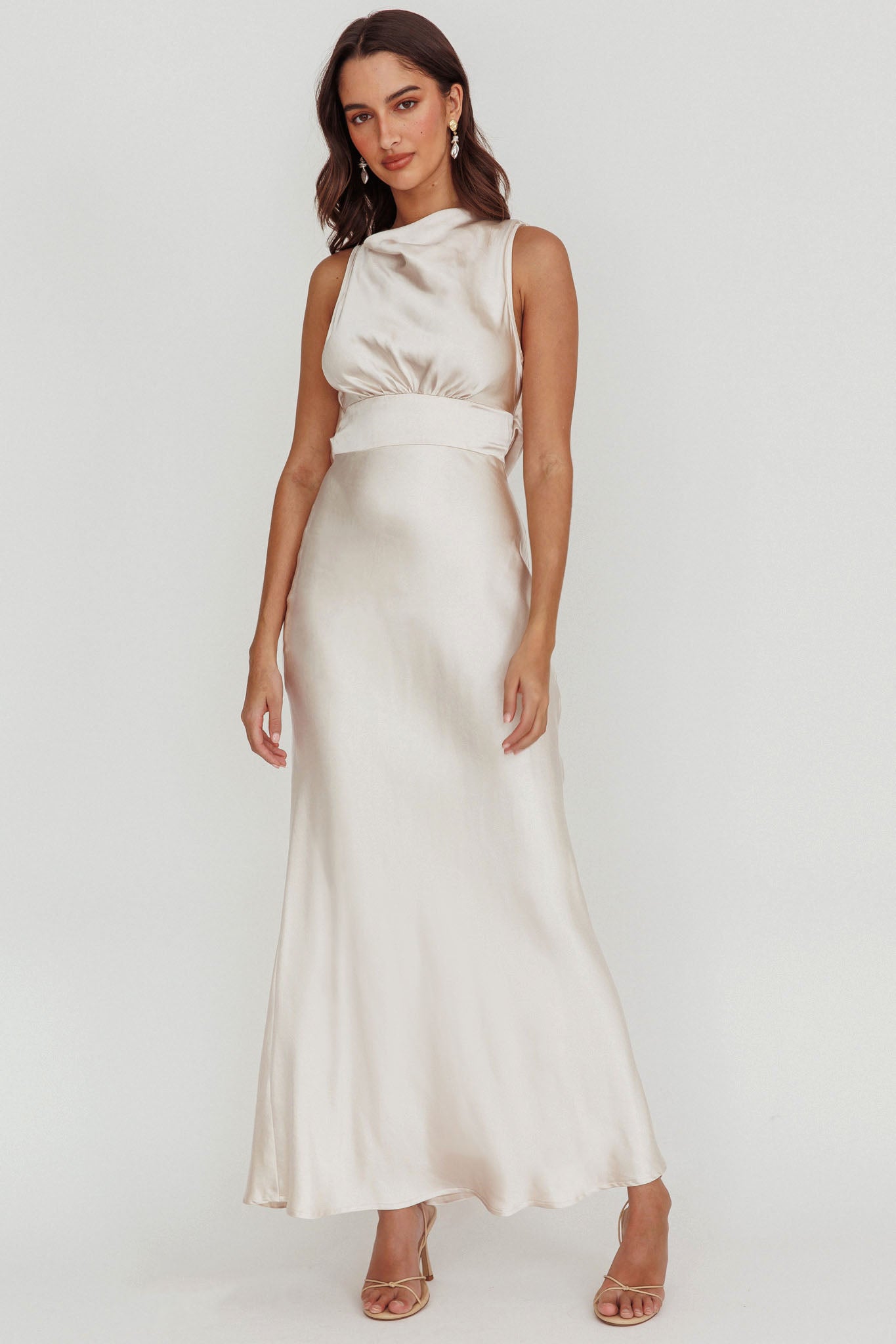 Isabella Satin Maxi Dress Champagne-Fable Dress
