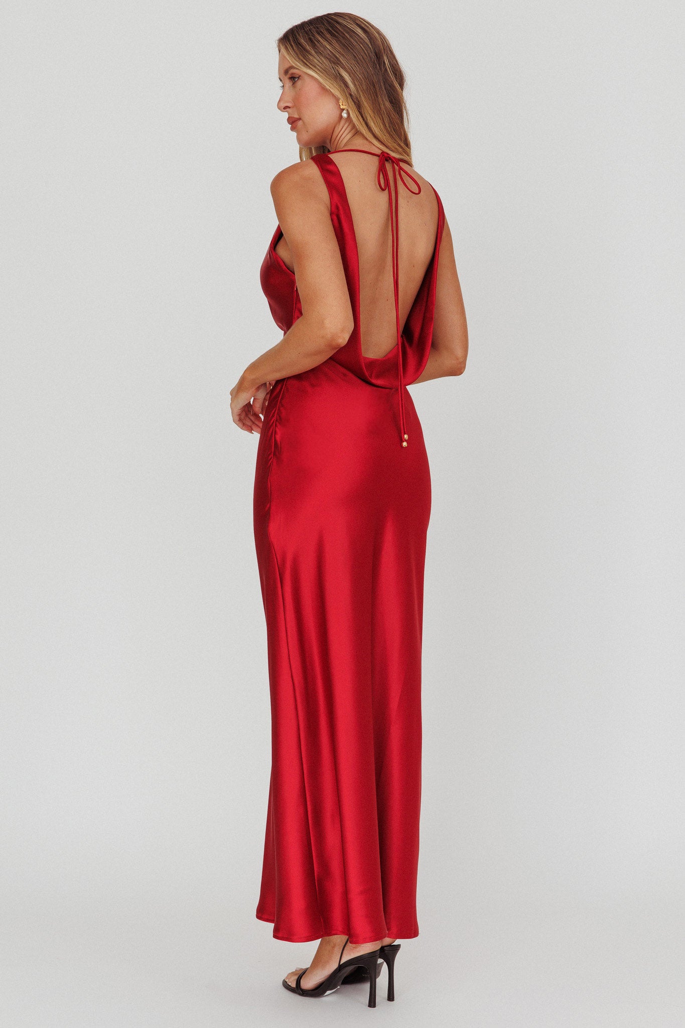 Isabella Satin Backless Maxi Dress Wine-Fable Dress