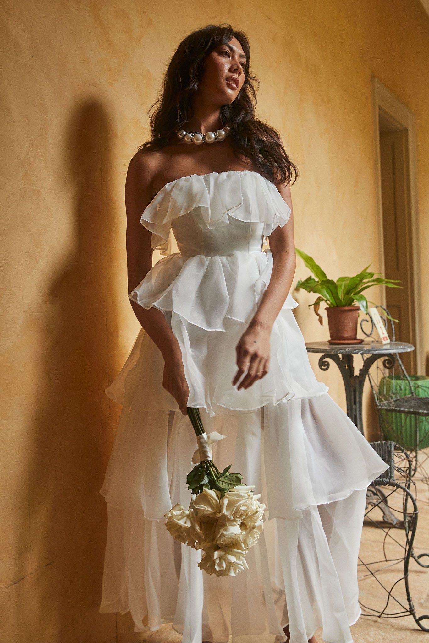 Oceana Layered Ruffle Maxi Dress White-Fable Dress