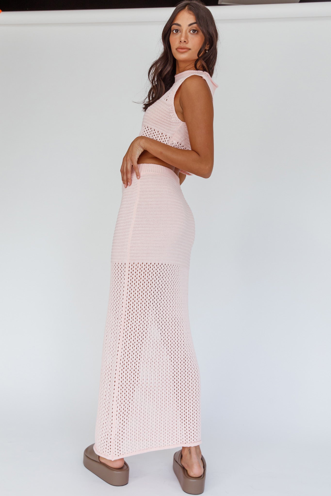 Bayside Crochet Maxi Skirt Pink-Fable Dress