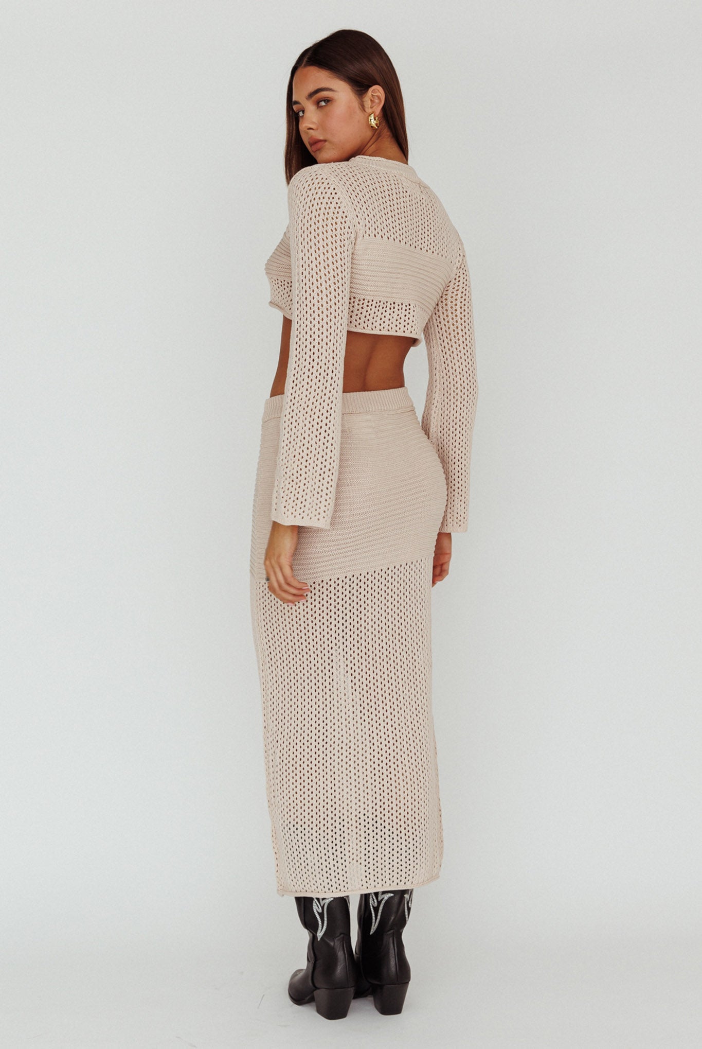 Bayside Crochet Midi Skirt Beige-Fable Dress