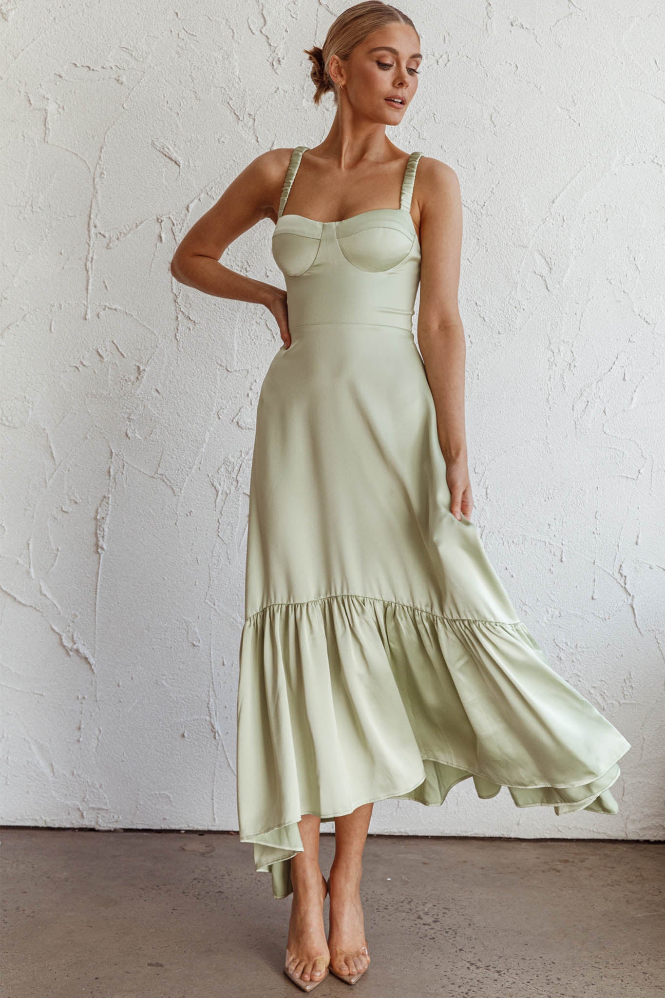 Belle De Jour Flounce Hem Midi Dress Pistachio-Fable Dress