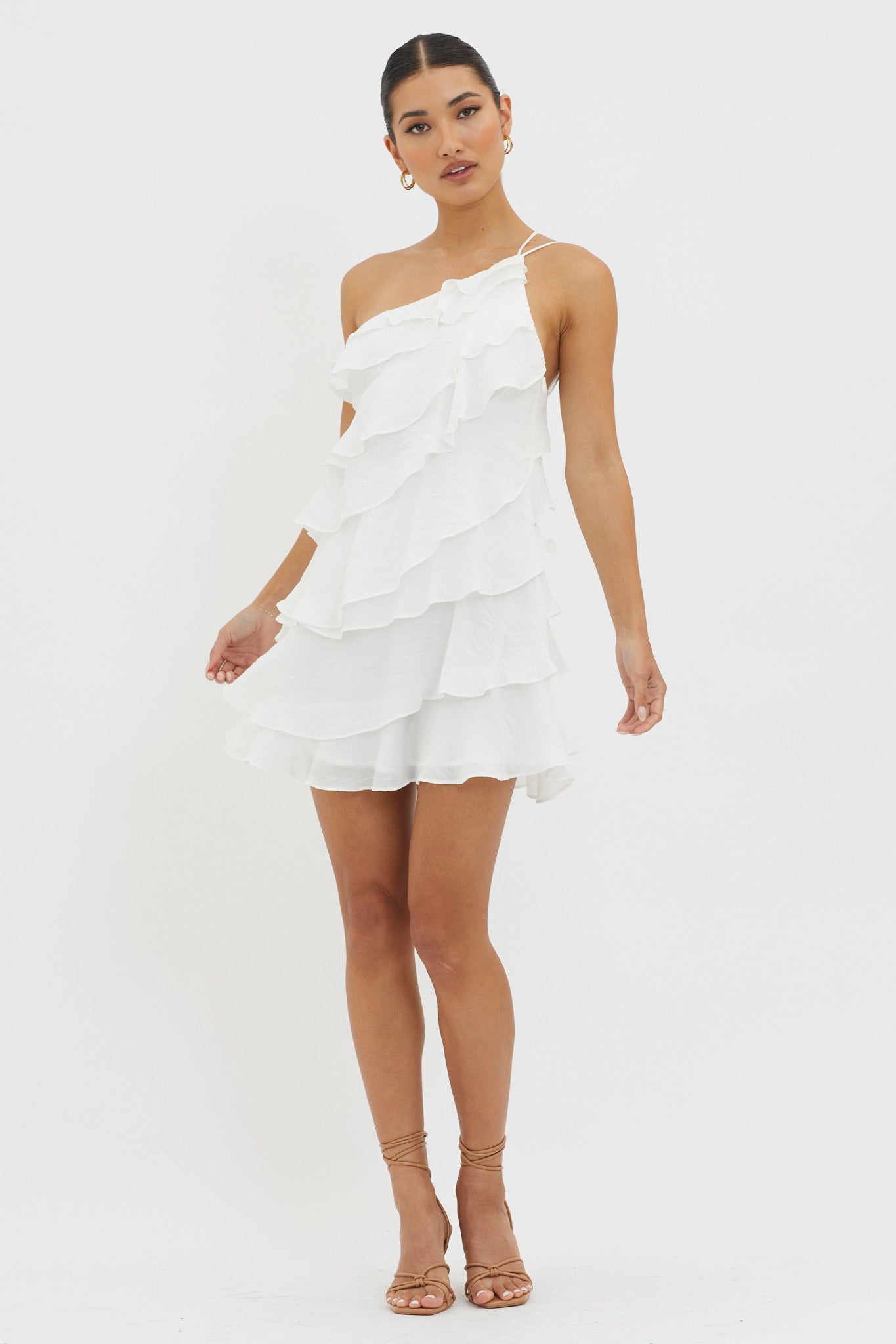 Arrabel Tiered Ruffle Mini Dress White-Fable Dress