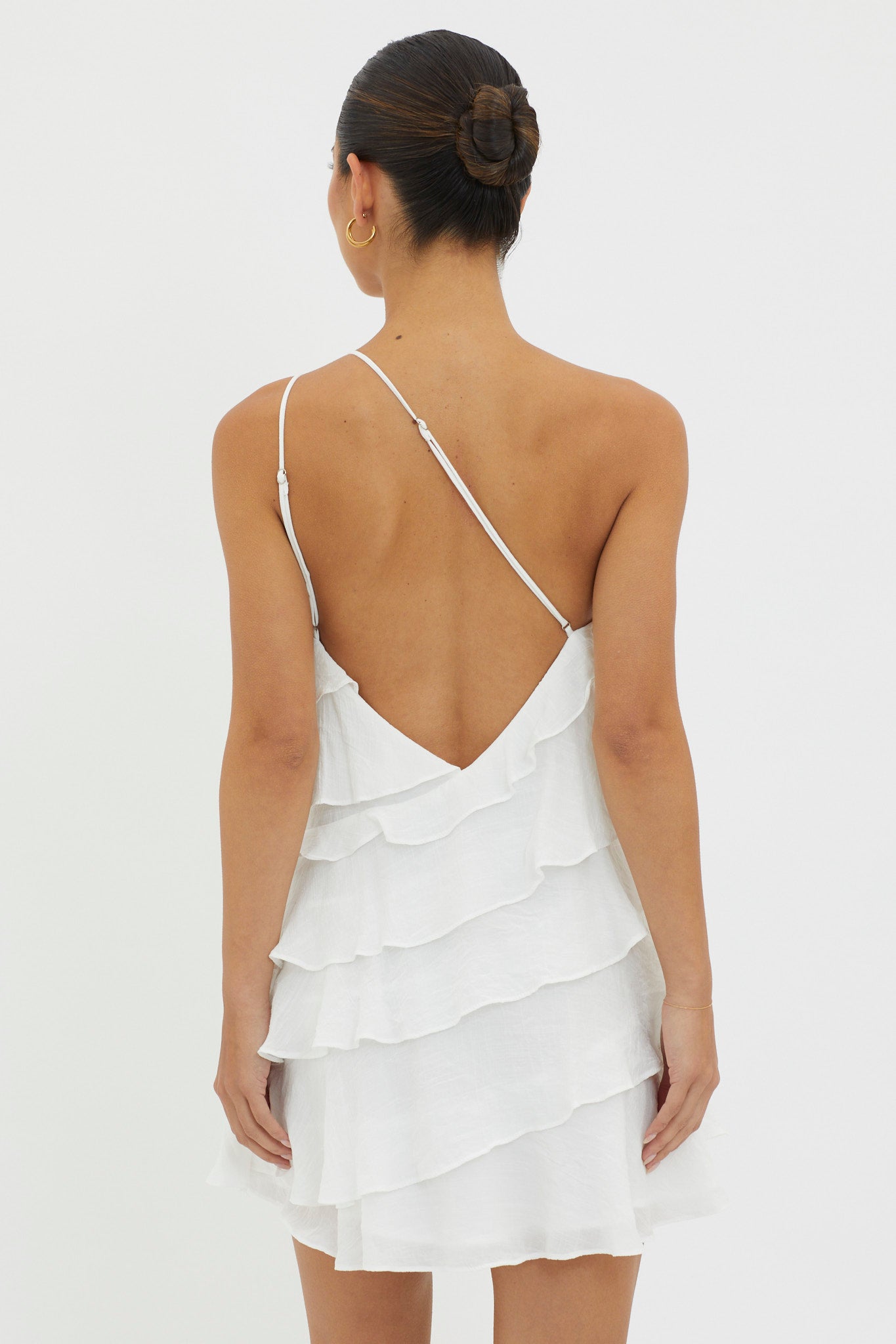 Arrabel Tiered Ruffle Mini Dress White-Fable Dress