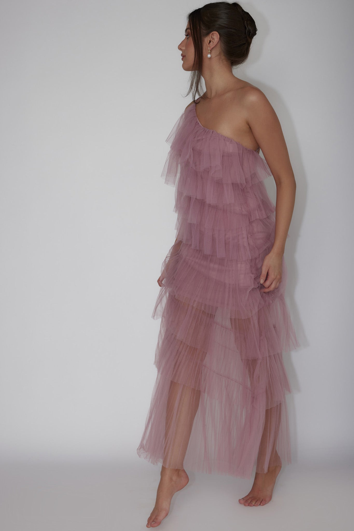 Arrabel Tiered Ruffle Tulle Maxi Dress Plum-Fable Dress