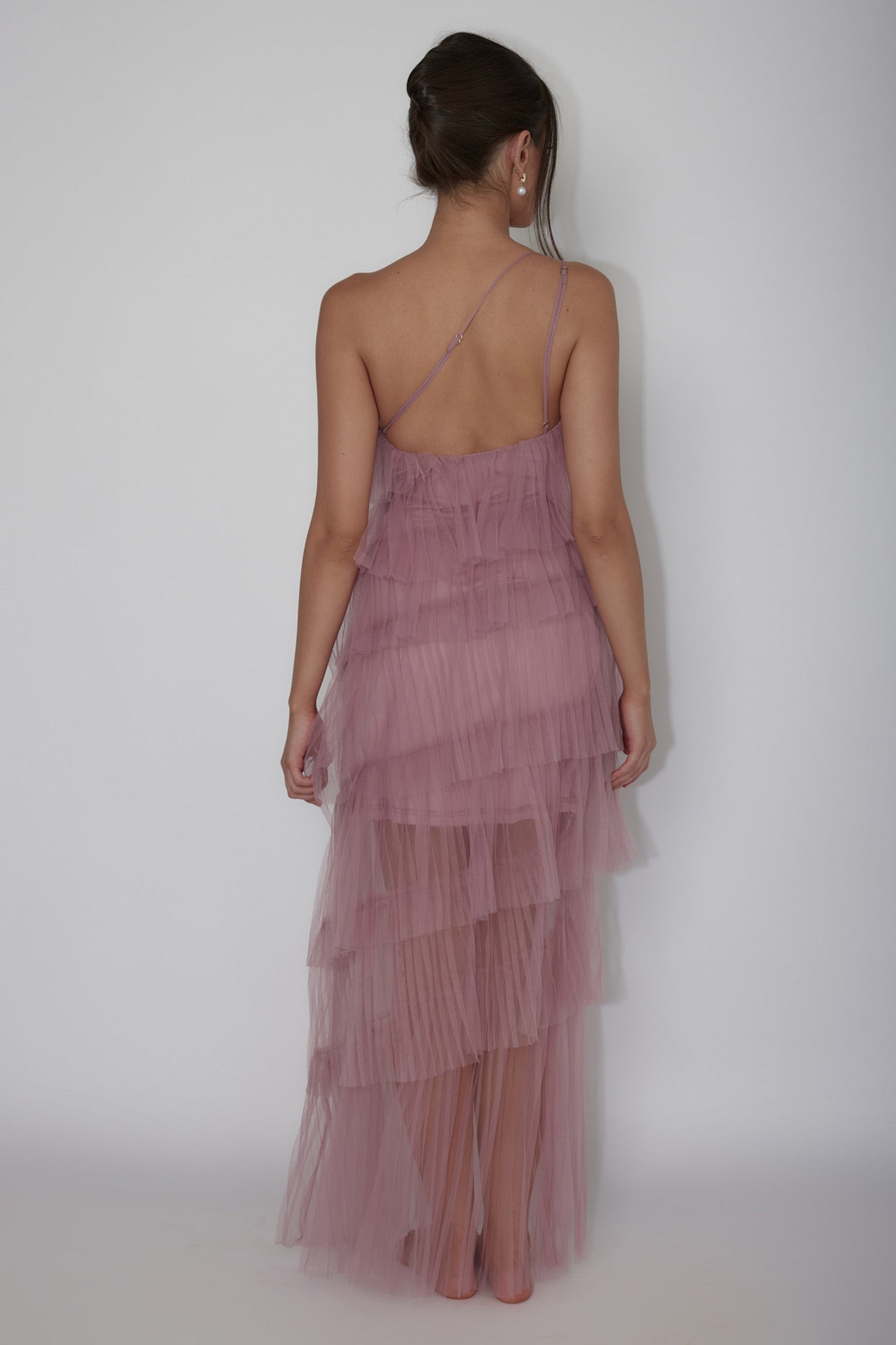 Arrabel Tiered Ruffle Tulle Maxi Dress Plum-Fable Dress