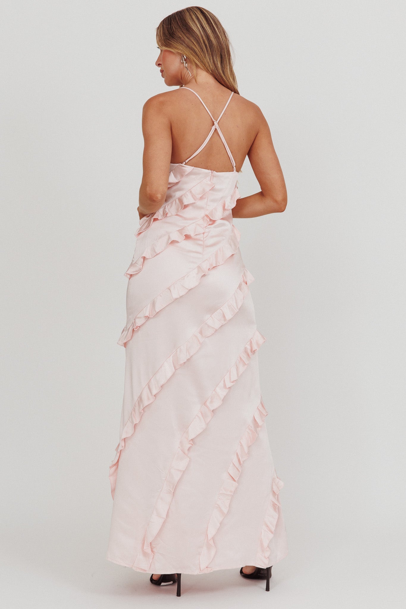 Arrabel Ruffle Trim Maxi Dress Blush-Fable Dress