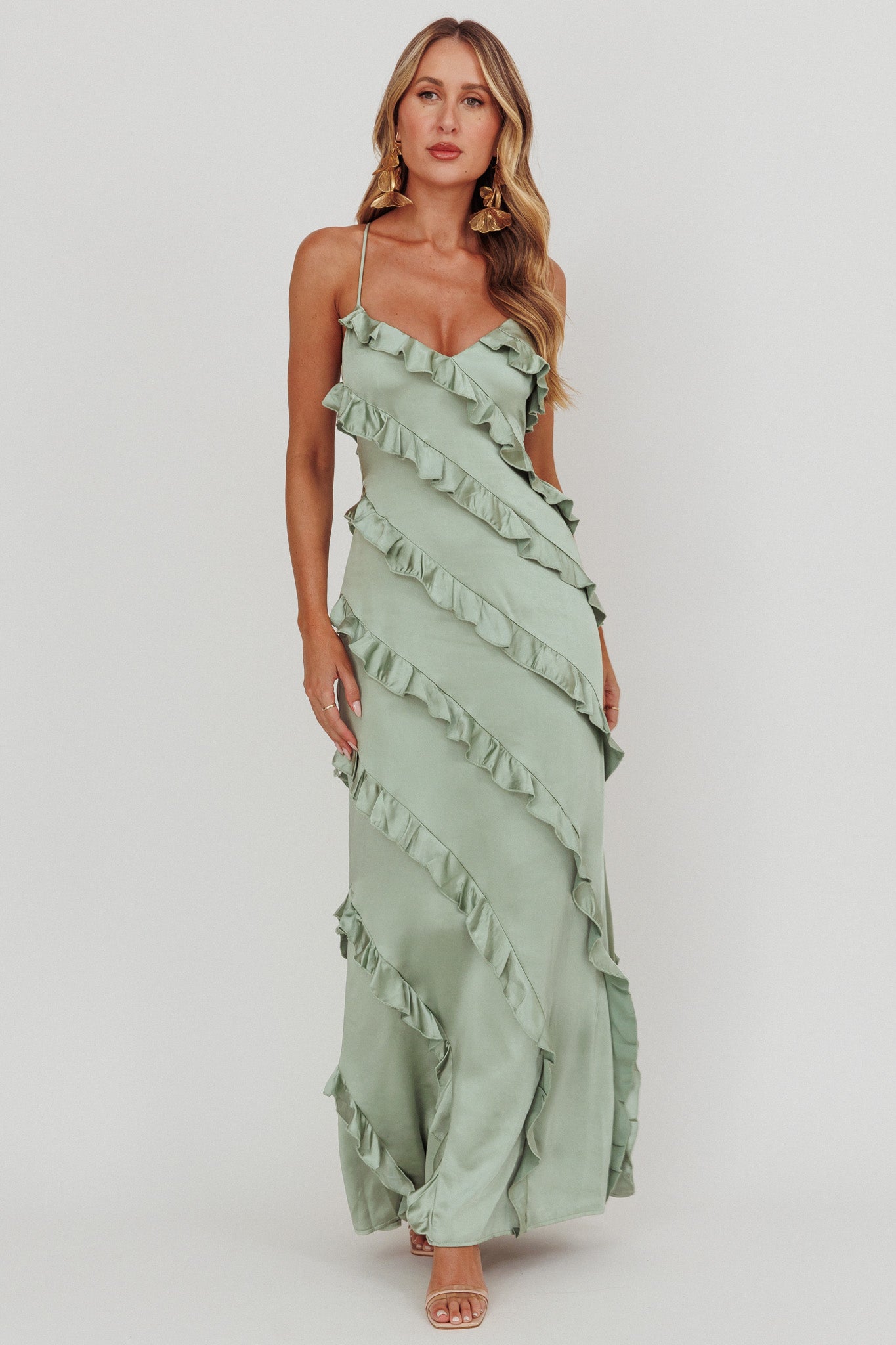 Arrabel Ruffle Trim Maxi Dress Sage-Fable Dress