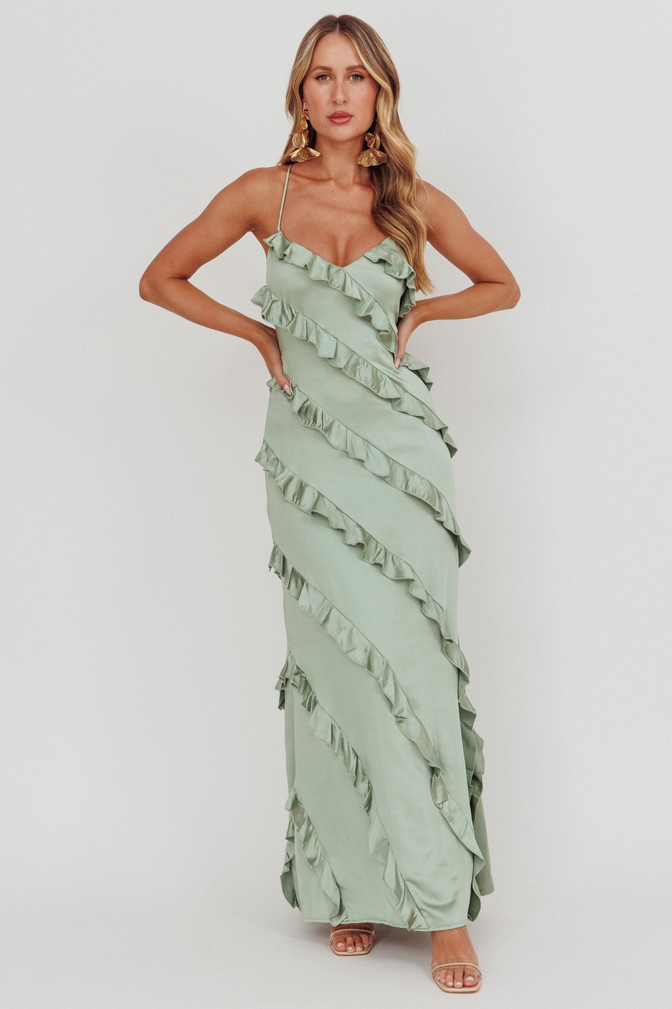 Arrabel Ruffle Trim Maxi Dress Sage-Fable Dress