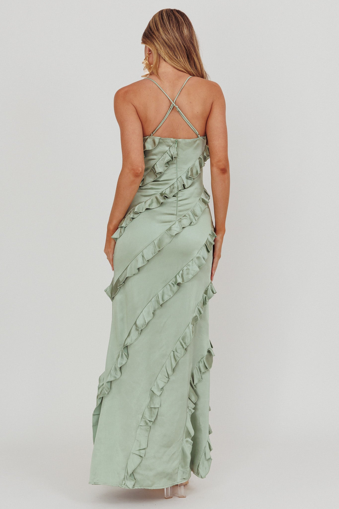 Arrabel Ruffle Trim Maxi Dress Sage-Fable Dress