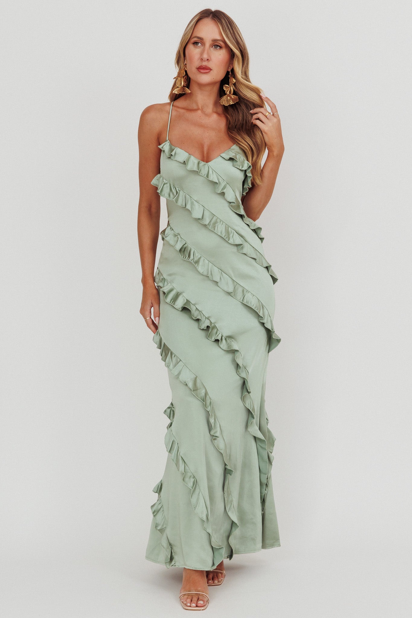 Arrabel Ruffle Trim Maxi Dress Sage-Fable Dress