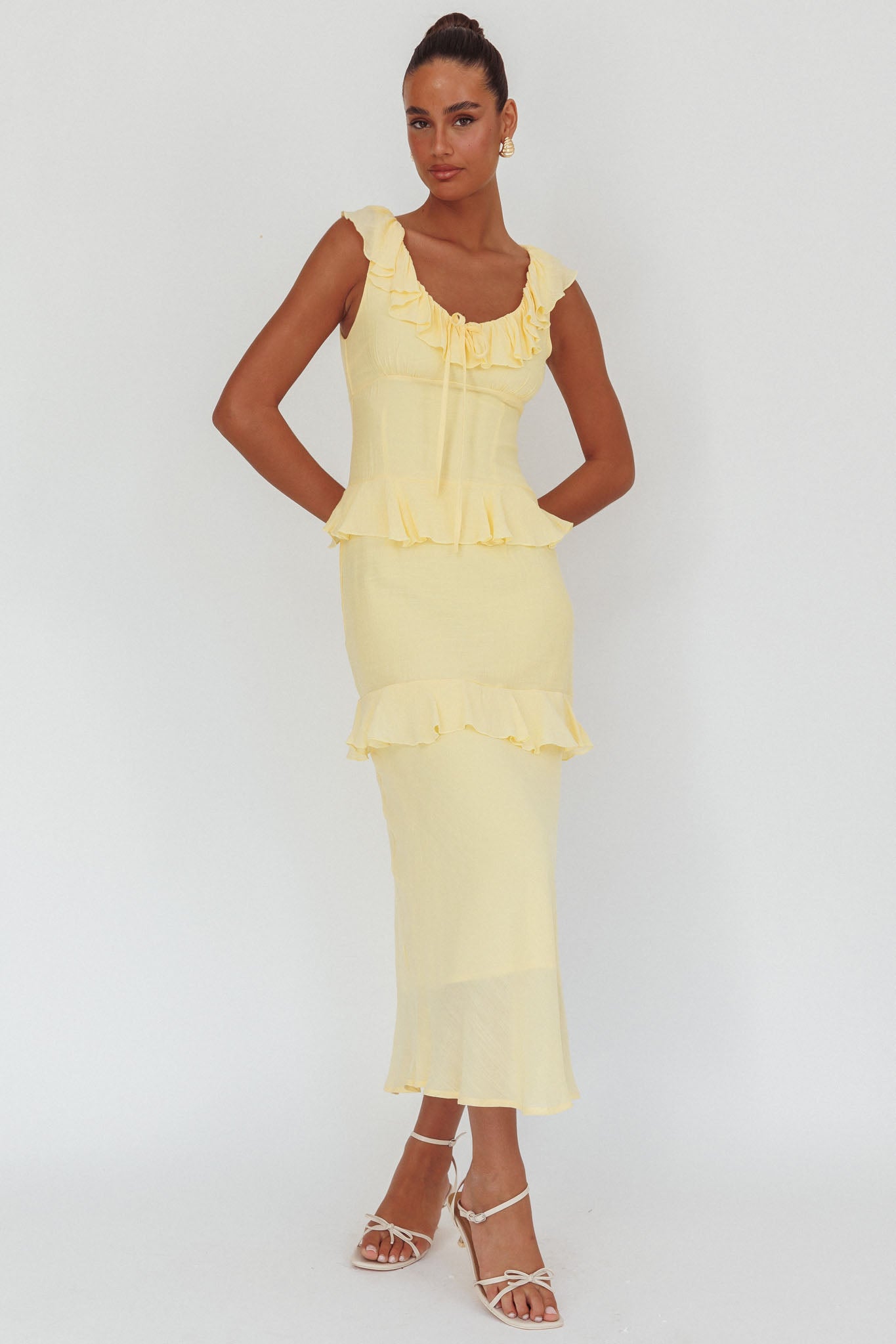 Arrabel Ruffle Trim Bust Tie Maxi Dress Banana-Fable Dress