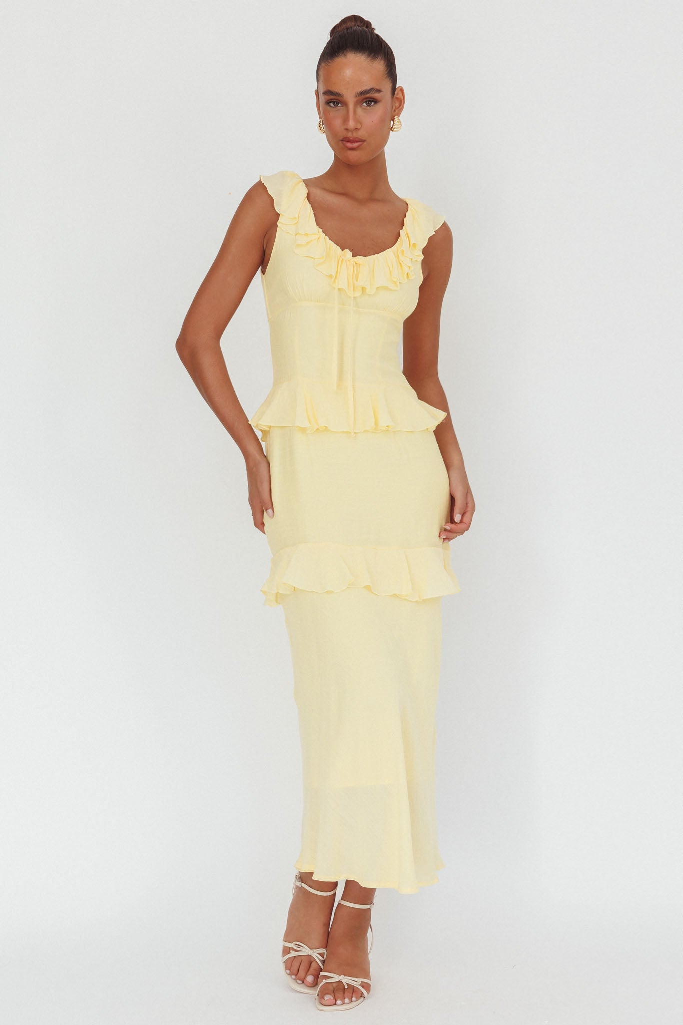 Arrabel Ruffle Trim Bust Tie Maxi Dress Banana-Fable Dress