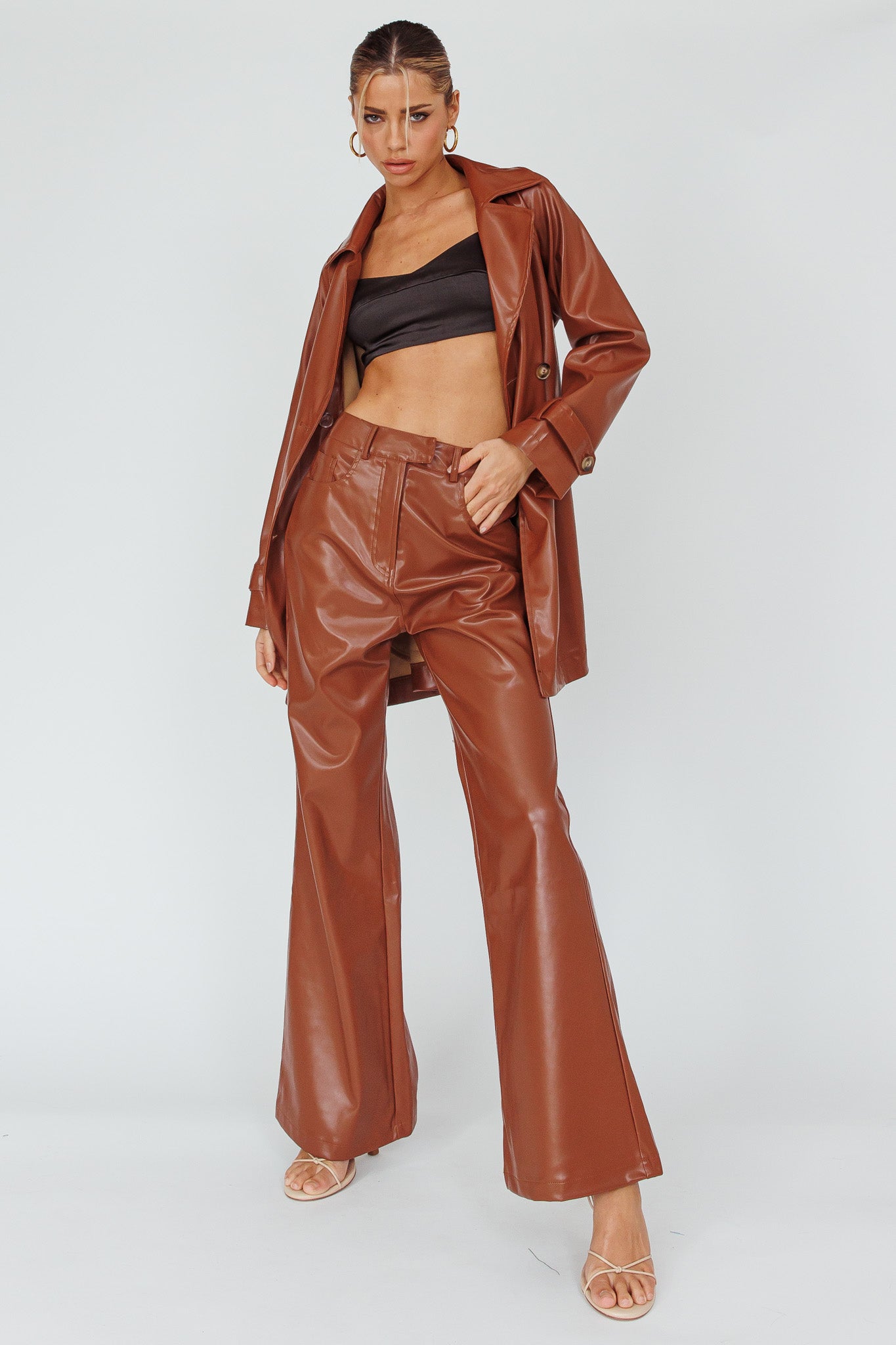Coussin Faux Leather Pants Terracotta-Fable Dress