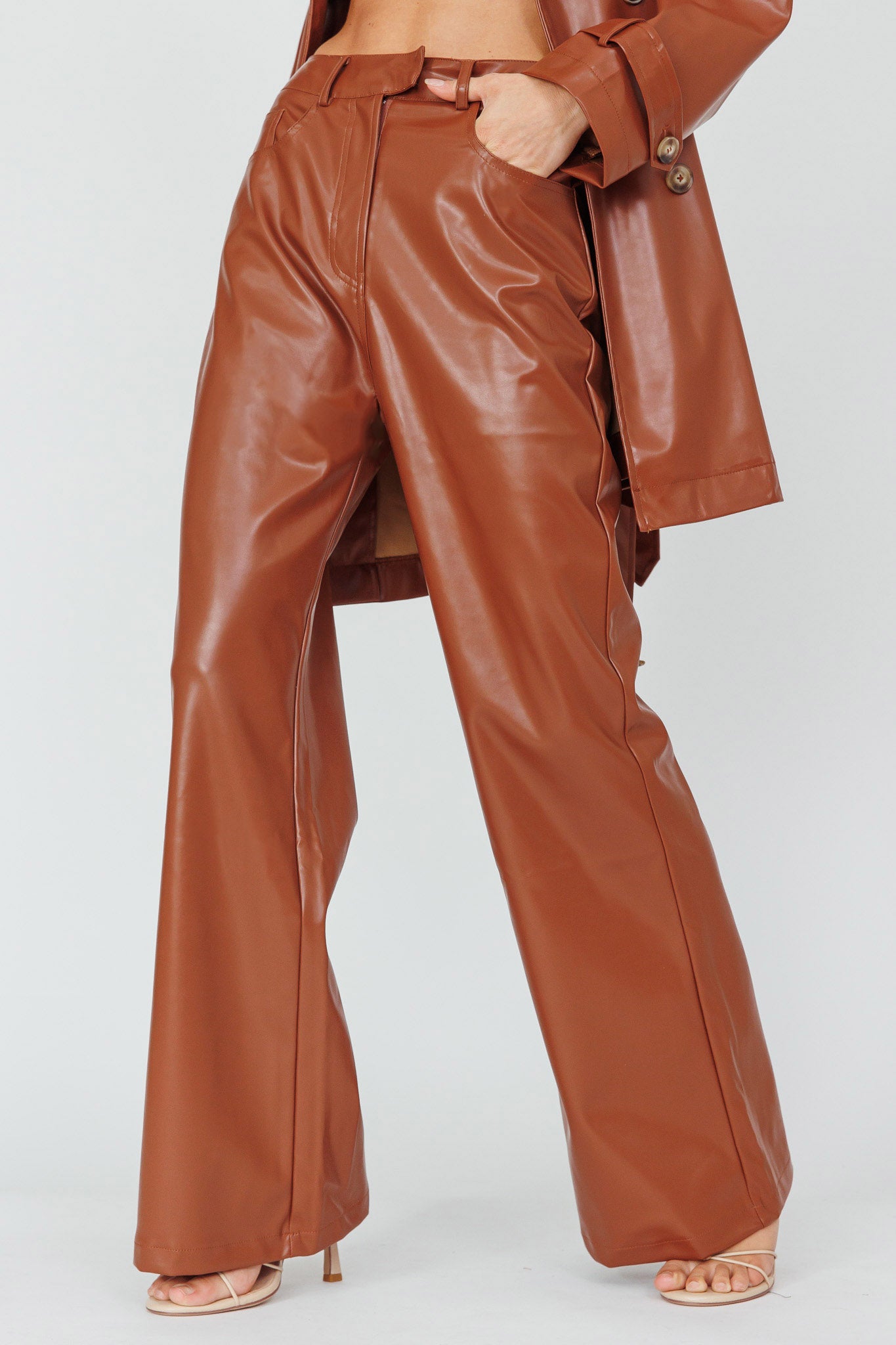 Coussin Faux Leather Pants Terracotta-Fable Dress