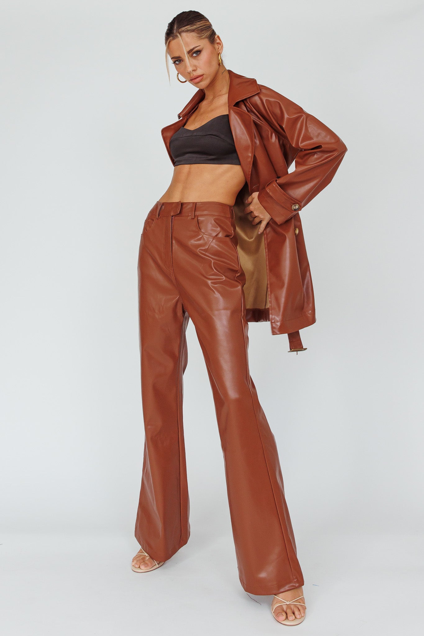 Coussin Faux Leather Pants Terracotta-Fable Dress