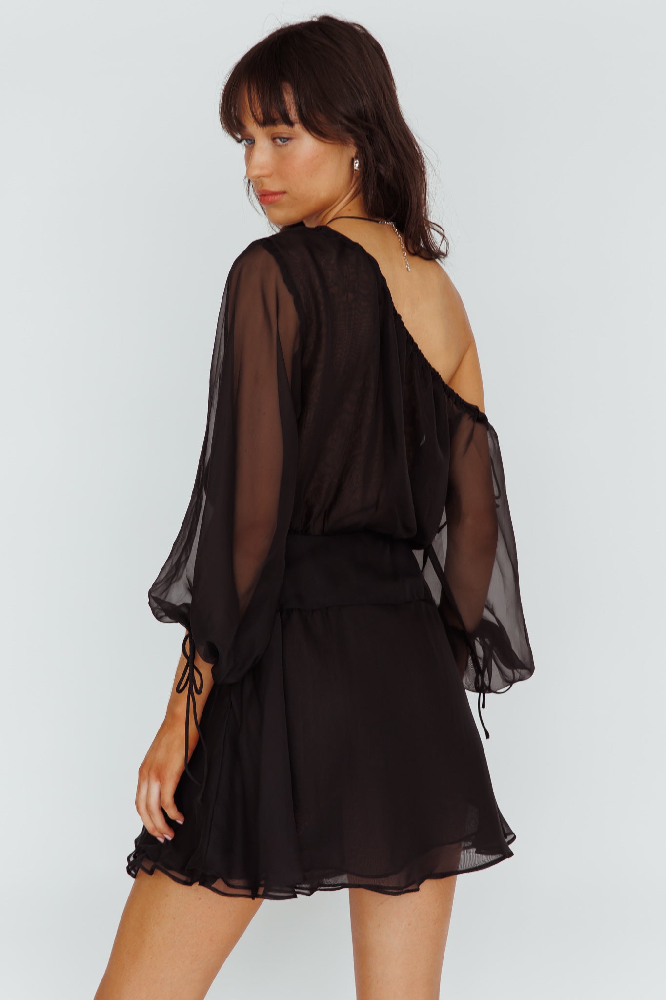 Mariona Off Shoulder Long Sleeve Mini Dress Black-Fable Dress