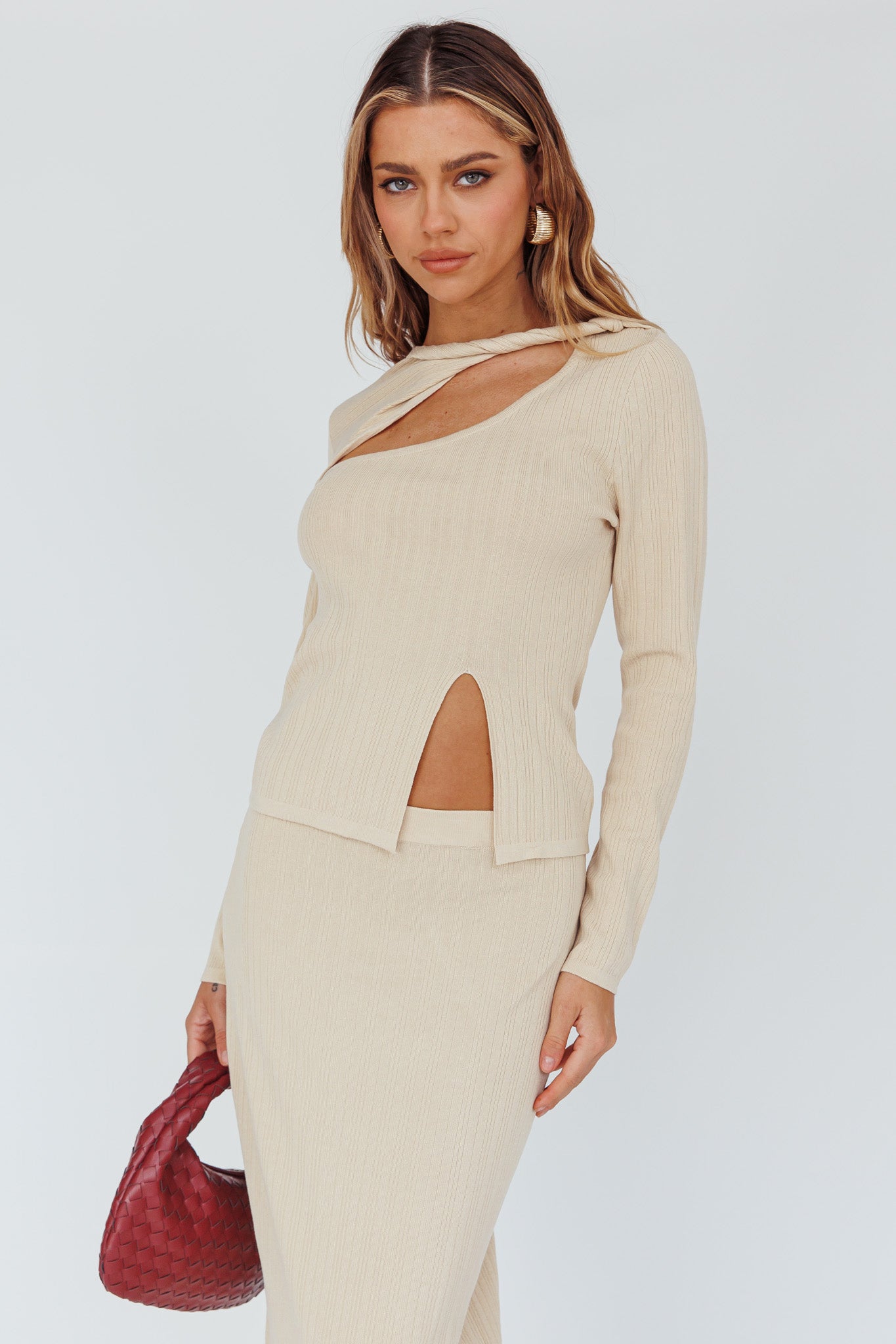 Rossana Twist Neck Keyhole Top Butter-Fable Dress