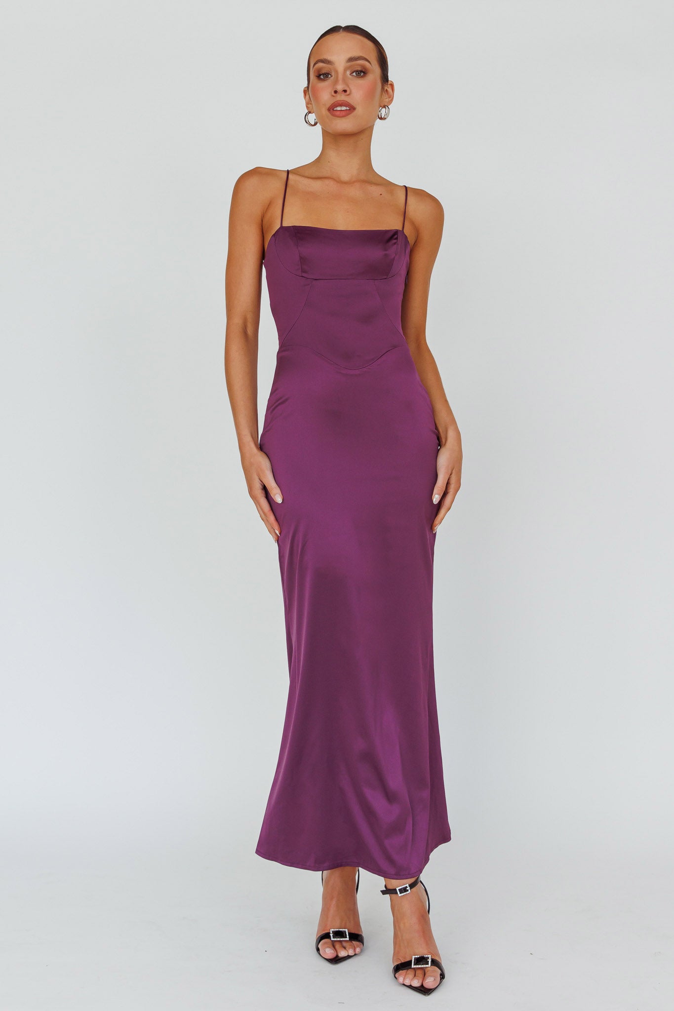 Teneal Lace-Up Back Maxi Dress Plum-Fable Dress