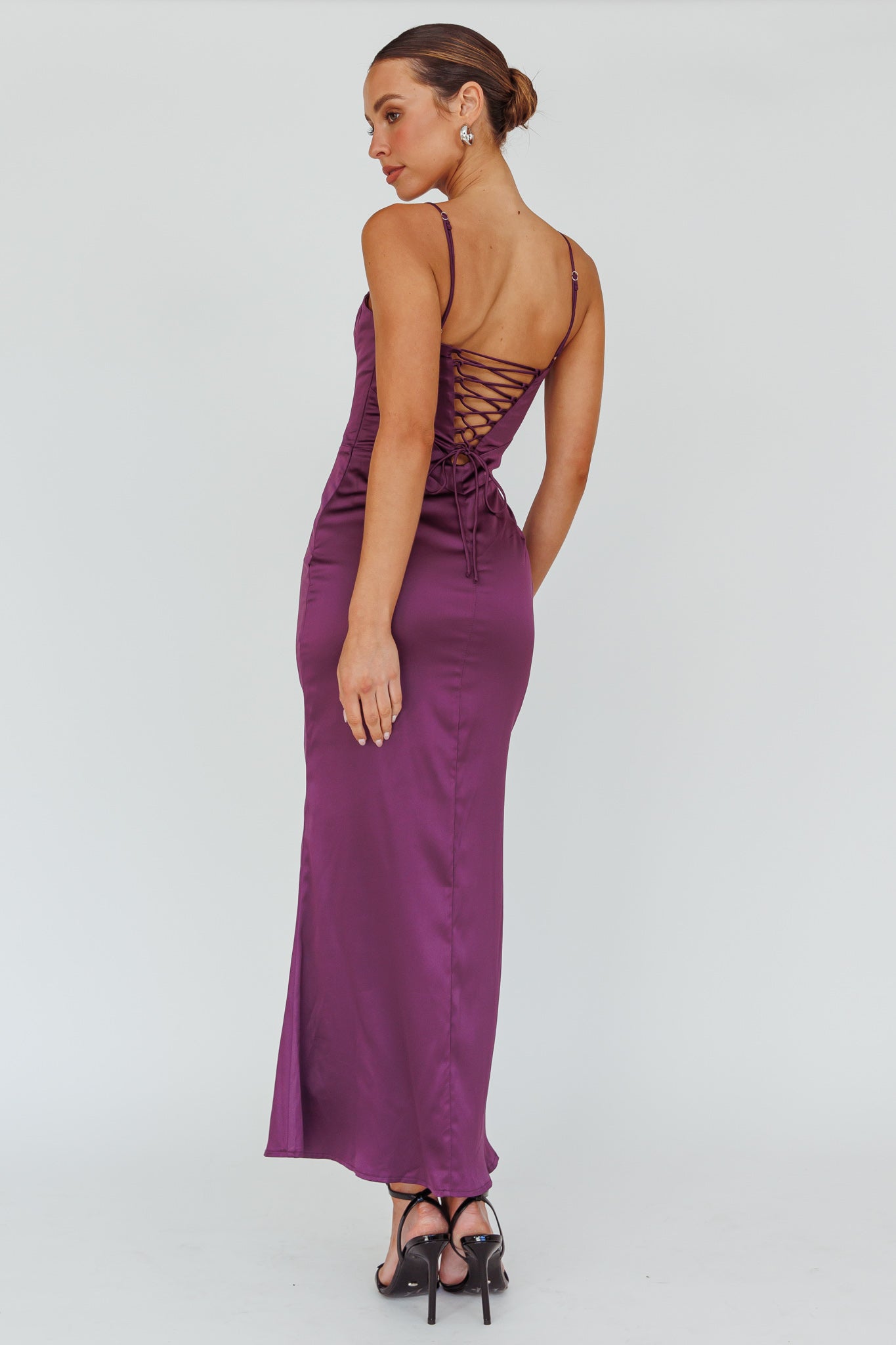 Teneal Lace-Up Back Maxi Dress Plum-Fable Dress