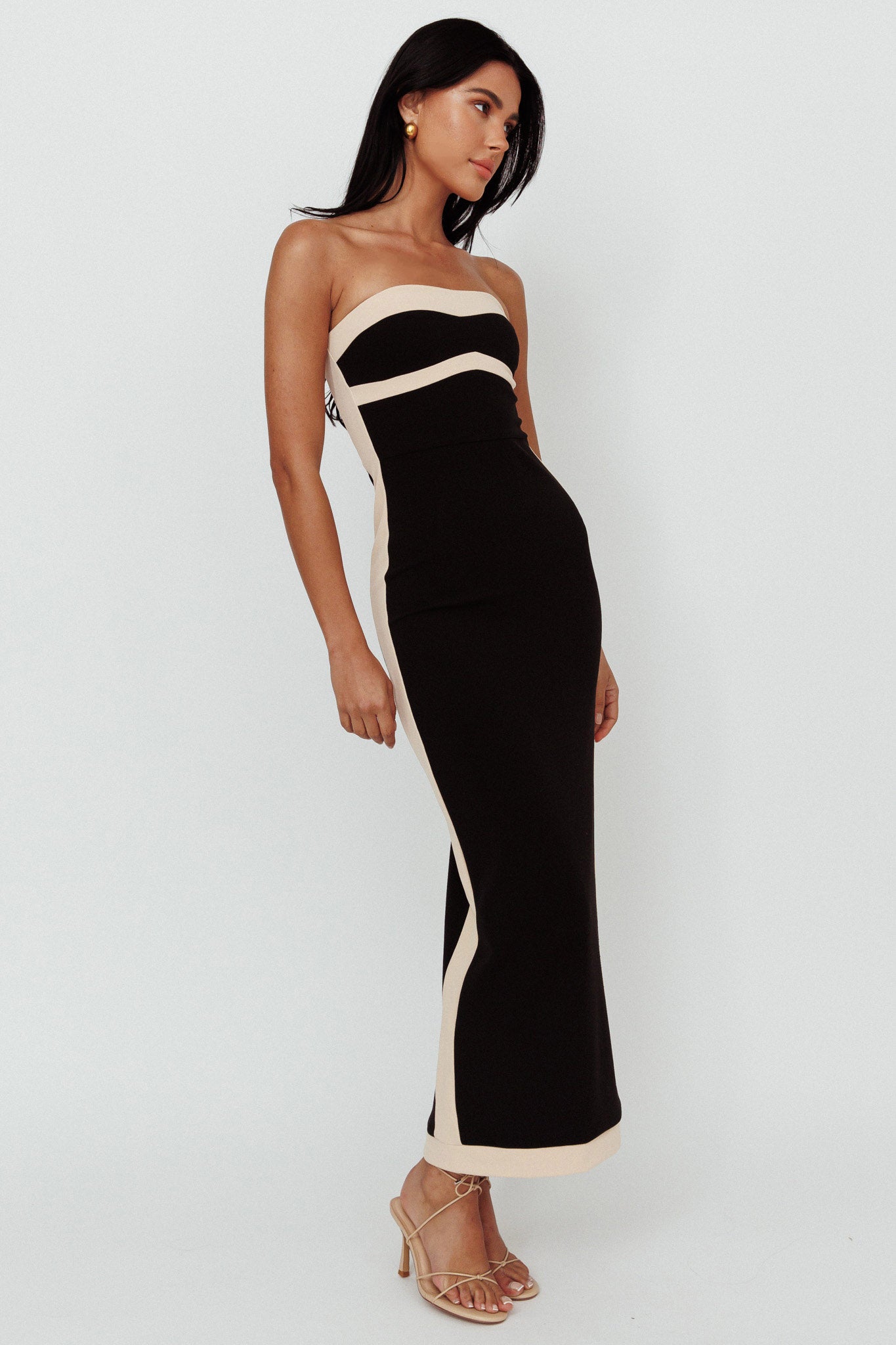Tenika Strapless Bodycon Maxi Dress Black-Fable Dress