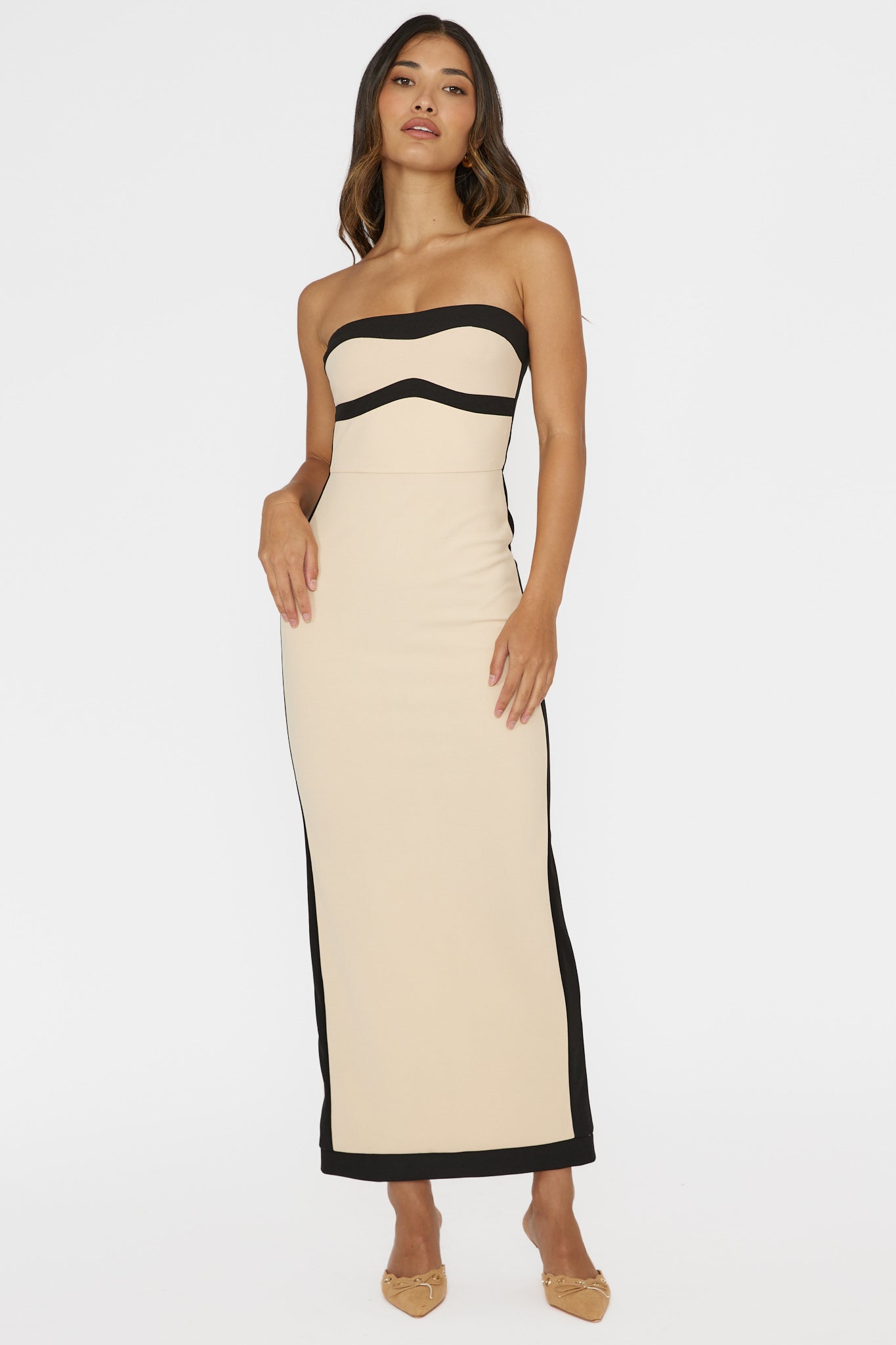 Tenika Strapless Bodycon Maxi Dress Nude-Fable Dress