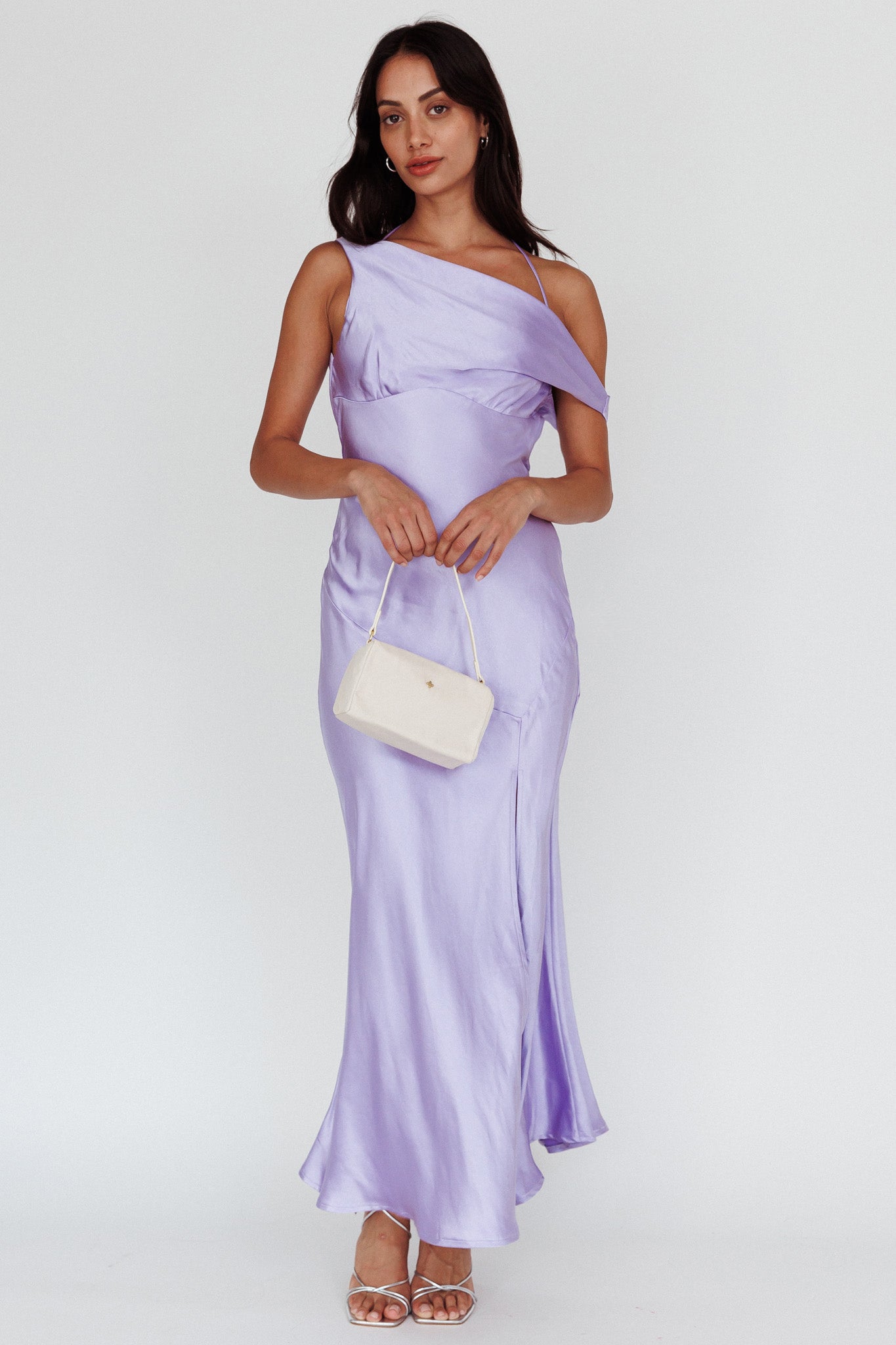 Etienne Off-Shoulder Halter Midi Dress Lilac-Fable Dress