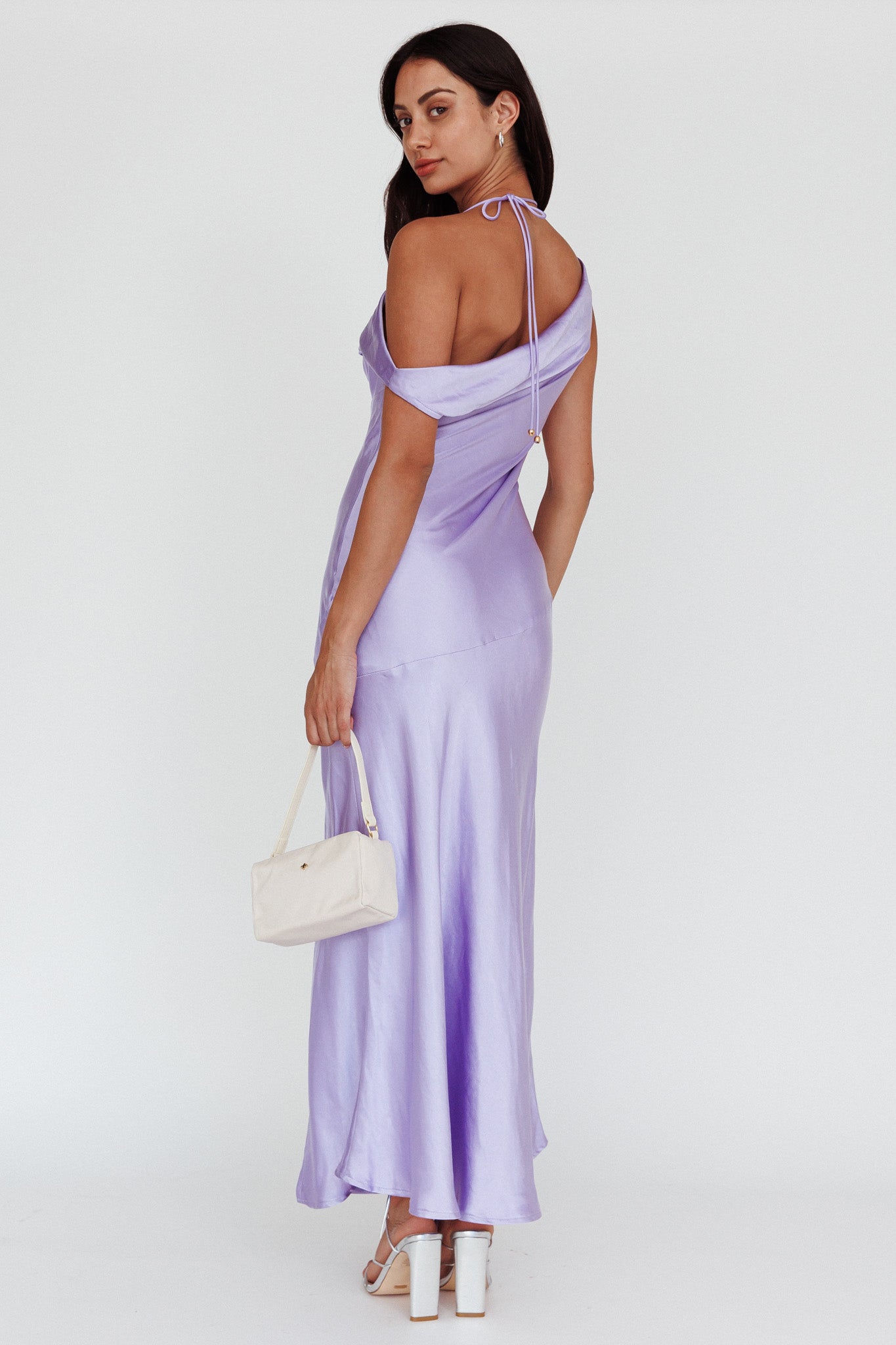 Etienne Off-Shoulder Halter Midi Dress Lilac-Fable Dress