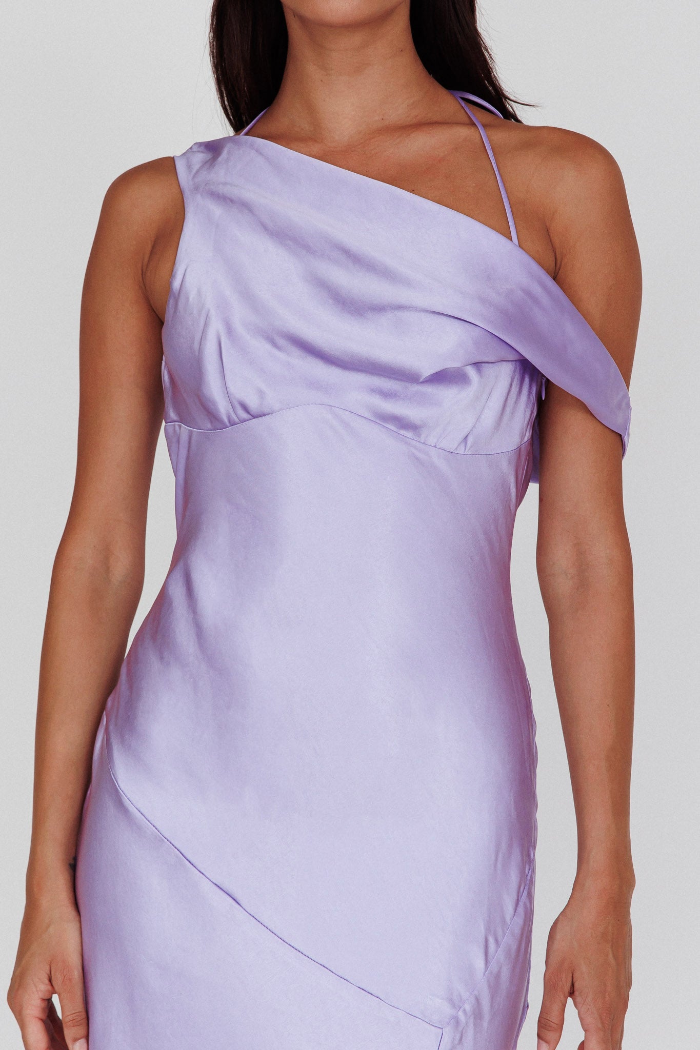 Etienne Off-Shoulder Halter Midi Dress Lilac-Fable Dress